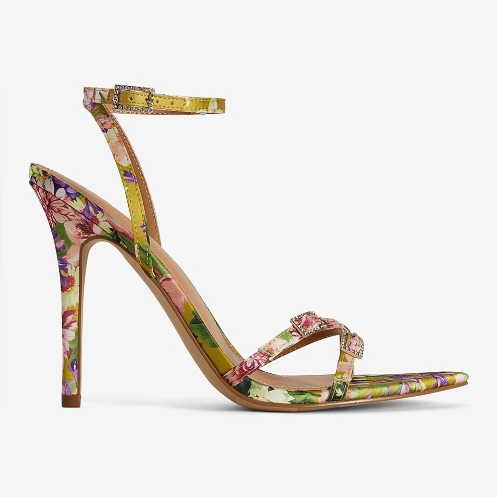 Express Pointed Toe Floral Satin Sandals - Rhinestone Detail - Women's 8 - Picture 13 of 13